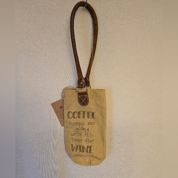 Other - NWT Canvas Wine Tote with Brown Handles Great Hostess Gift! Just Add Wine
